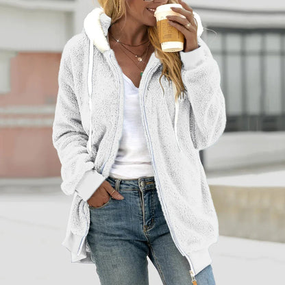 Gilet femme en polaire – Coupe oversize – Capuche – Zip intégral – Poches latérales