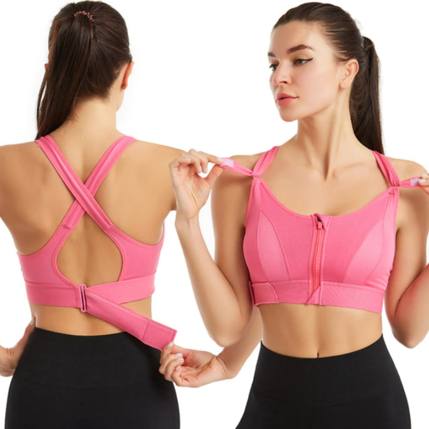Brassière de sport femme – Maintien renforcé – Zip frontal – Dos croisé – Tissu respirant