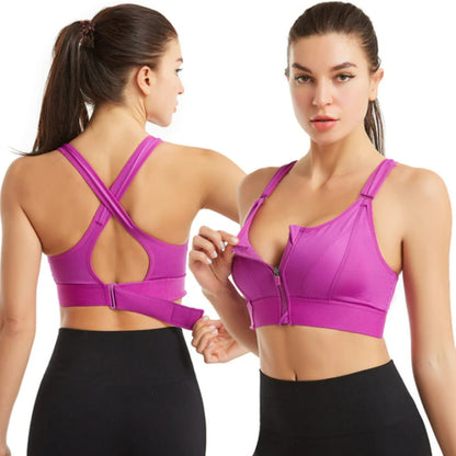 Brassière de sport femme – Maintien renforcé – Zip frontal – Dos croisé – Tissu respirant