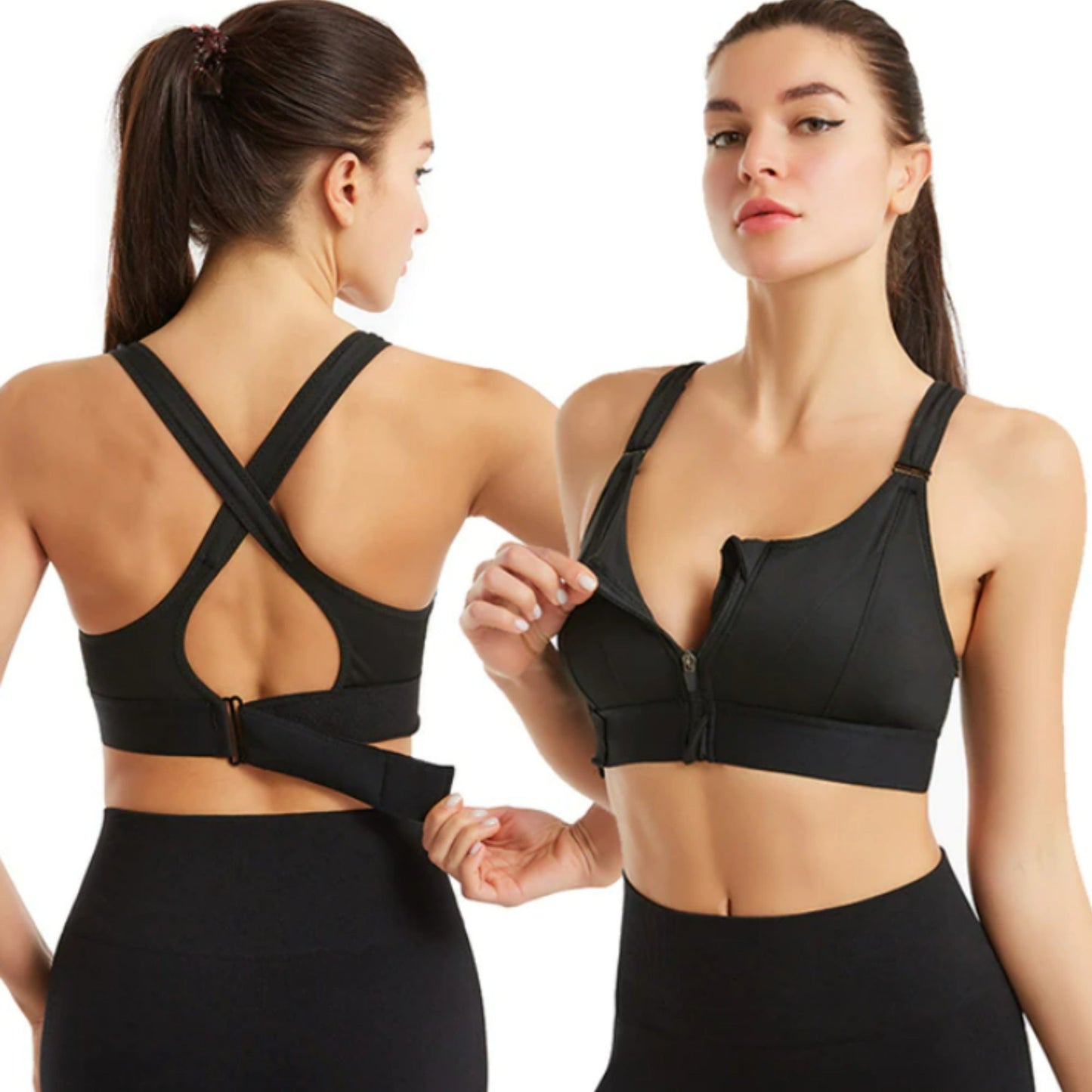 Brassière de sport femme – Maintien renforcé – Zip frontal – Dos croisé – Tissu respirant