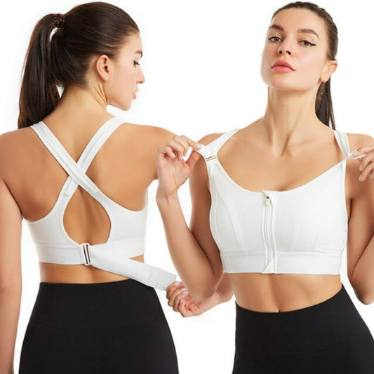 Brassière de sport femme – Maintien renforcé – Zip frontal – Dos croisé – Tissu respirant