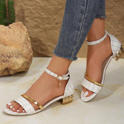 Sandales femme – Talon bloc bas – Bout ouvert – Bride cheville élégante