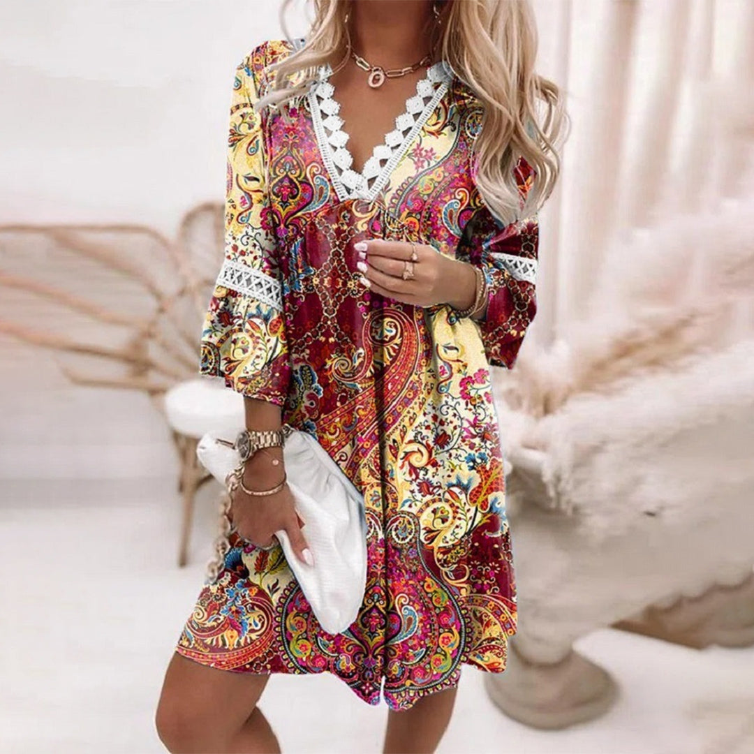 Robe femme – Coupe décontractée – Fibres naturelles respirantes – Style bohème dentelle