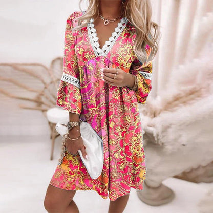 Robe femme – Coupe décontractée – Fibres naturelles respirantes – Style bohème dentelle
