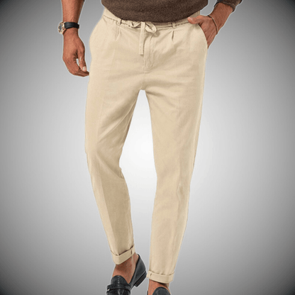 Men's pants – Relaxed fit – Natural fibers – Tapered leg – Adjustable drawcord