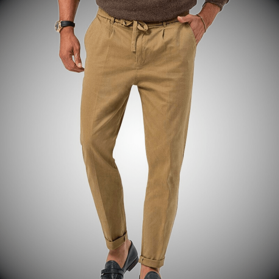 Men's pants – Relaxed fit – Natural fibers – Tapered leg – Adjustable drawcord
