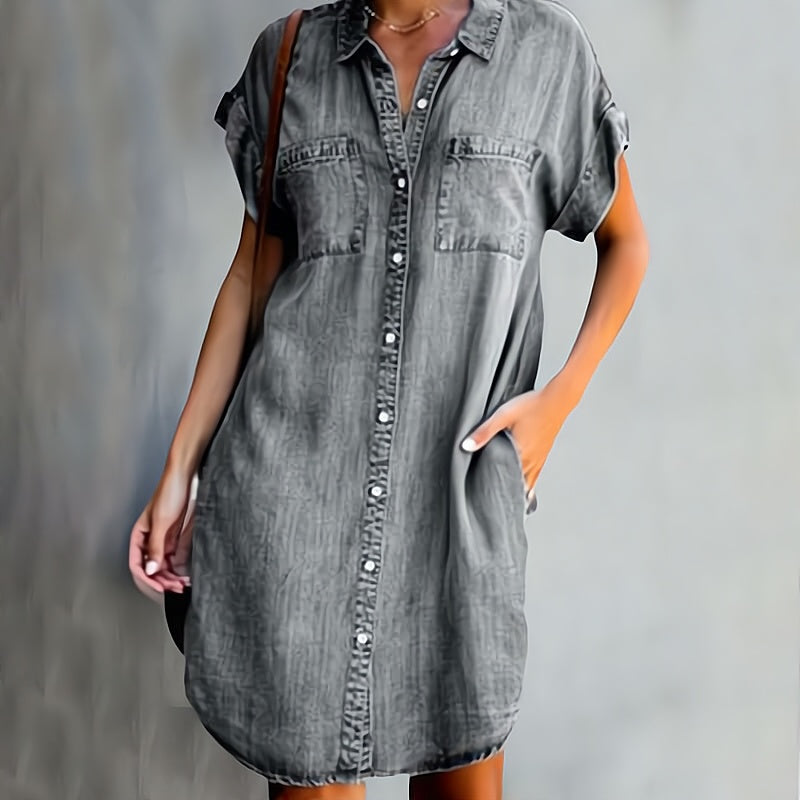 Robe Chemise Femme – Coupe Décontractée – Manches Courtes – Fibres Naturelles Respirantes