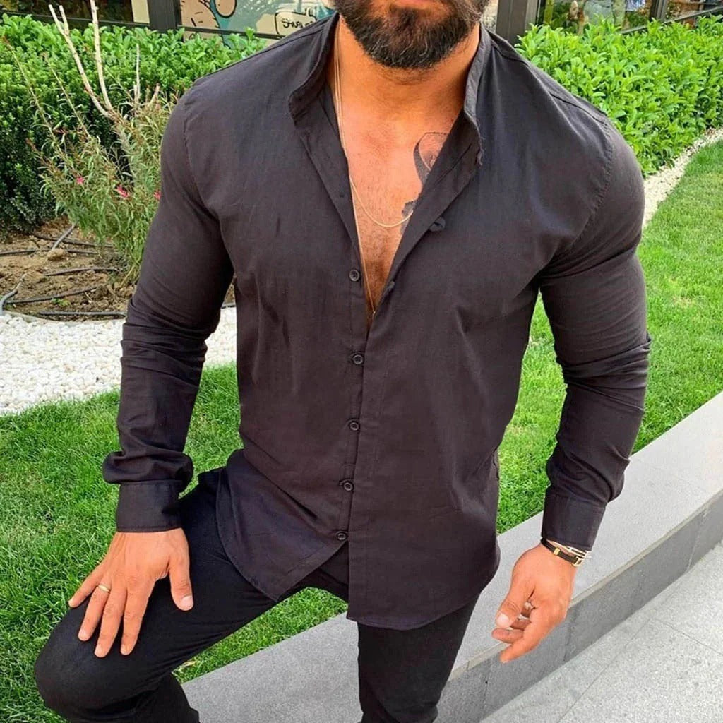 Men's shirt – Slim fit – Long sleeves – Natural fibers – Casual chic style