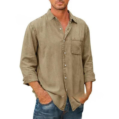 Chemise homme décontractée – Coupe droite – Tissu respirant – Manches longues – Poche poitrine