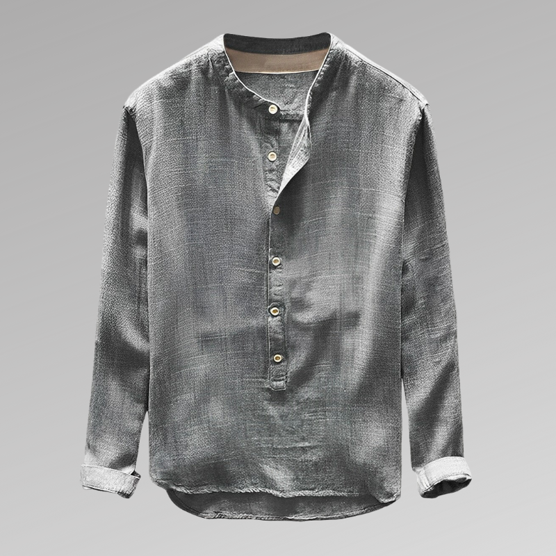 Chemise homme manches longues – Coupe décontractée – Col mao – Tissu respirant