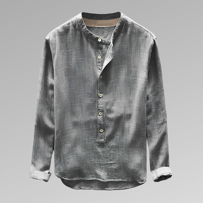 Chemise homme manches longues – Coupe décontractée – Col mao – Tissu respirant