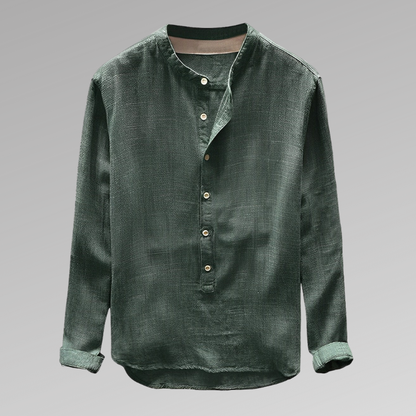 Chemise homme manches longues – Coupe décontractée – Col mao – Tissu respirant