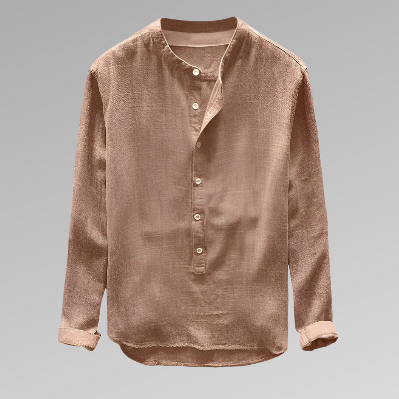 Chemise homme manches longues – Coupe décontractée – Col mao – Tissu respirant