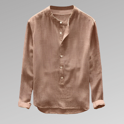 Chemise homme manches longues – Coupe décontractée – Col mao – Tissu respirant