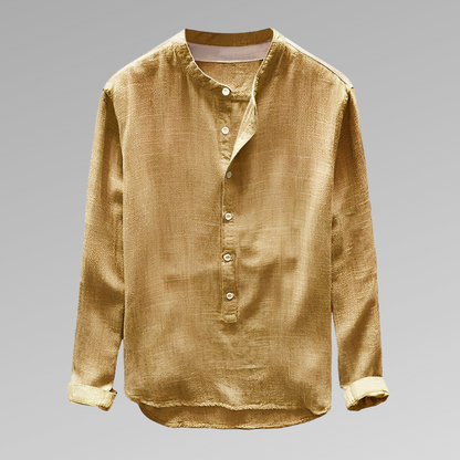 Chemise homme manches longues – Coupe décontractée – Col mao – Tissu respirant