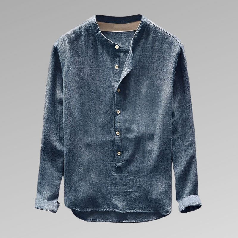 Chemise homme manches longues – Coupe décontractée – Col mao – Tissu respirant