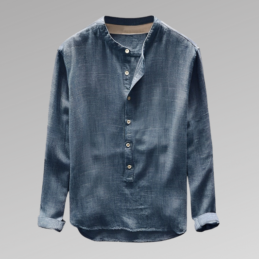 Chemise homme manches longues – Coupe décontractée – Col mao – Tissu respirant