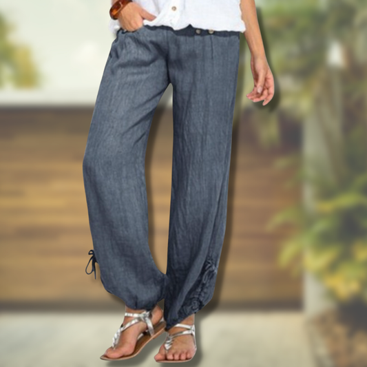 Pantalon femme – Taille haute – Coupe ample – Ourlet ajustable