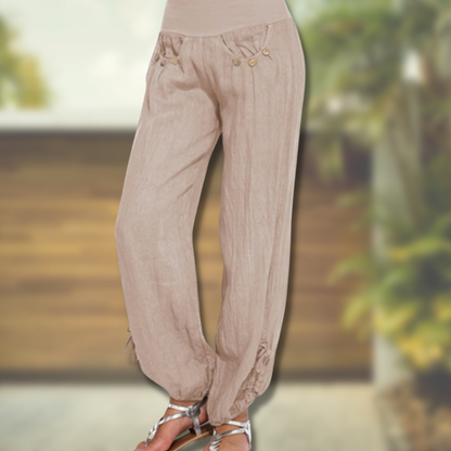 Pantalon femme – Taille haute – Coupe ample – Ourlet ajustable
