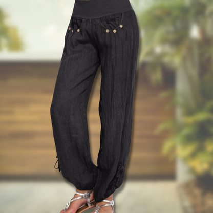Pantalon femme – Taille haute – Coupe ample – Ourlet ajustable