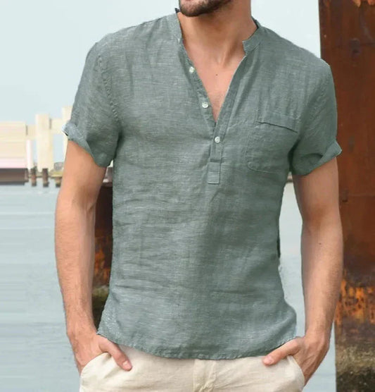 Chemise homme à manches courtes – Fibres naturelles – Coupe droite – Col officier