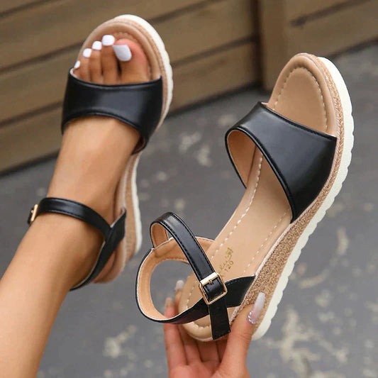 Sandales compensées femme – Bout ouvert – Bride cheville – Semelle confort orthopédique