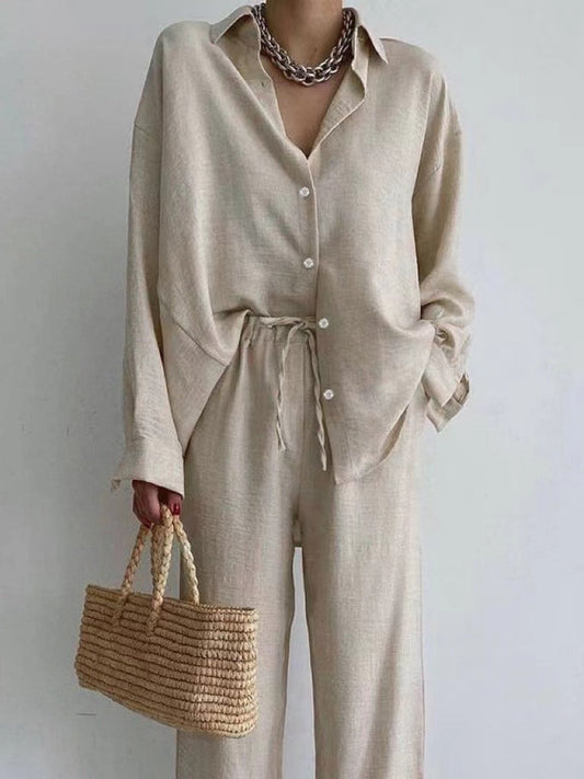 Ensemble Femme Deux Pièces – Coupe Décontractée – Tissu Respirant – Haut Boutonné