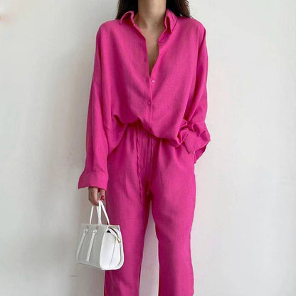 Ensemble Femme Deux Pièces – Coupe Décontractée – Tissu Respirant – Haut Boutonné