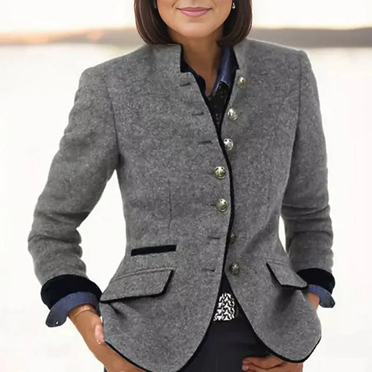 Veste femme formelle – Coupe ajustée – Laine – Col montant – Boutonnage simple