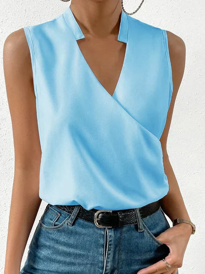 Top sans manches femme – Décolleté cache-cœur – Coupe ample – Tissu fluide respirant