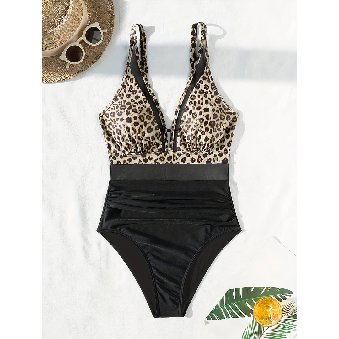 Maillot de bain femme – Coupe moulante – Décolleté plongeant – Détails en mesh respirants