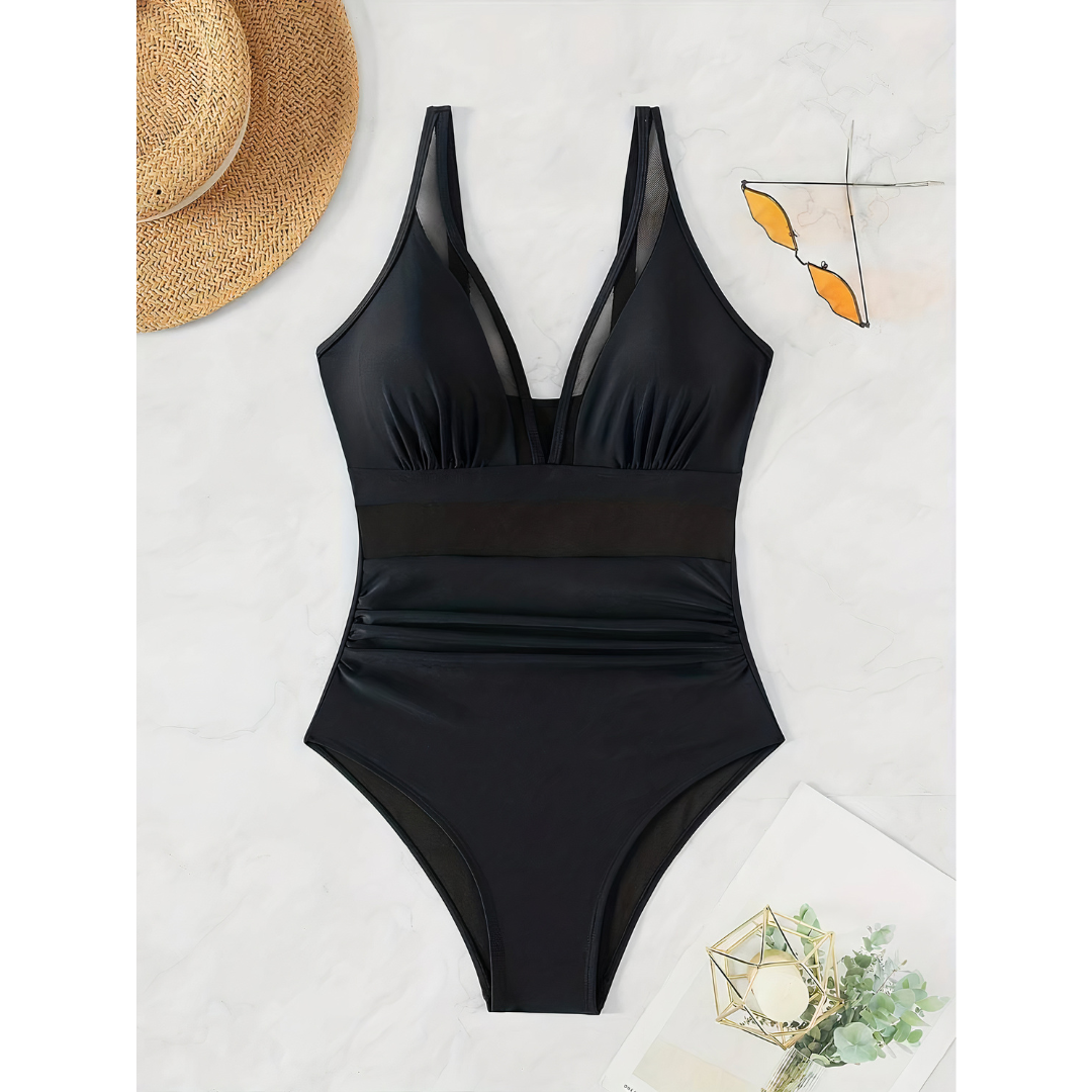 Maillot de bain femme – Coupe moulante – Décolleté plongeant – Détails en mesh respirants