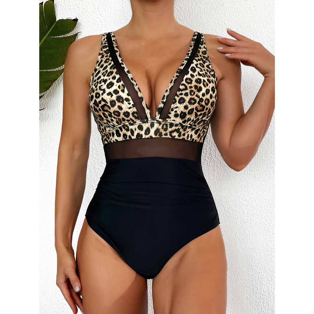 Maillot de bain femme – Coupe moulante – Décolleté plongeant – Détails en mesh respirants