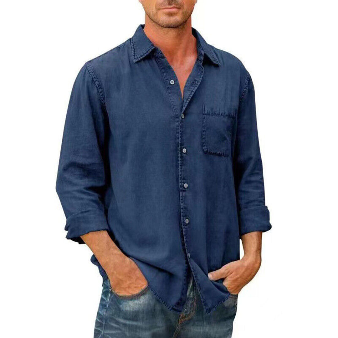 Chemise homme décontractée – Coupe droite – Tissu respirant – Manches longues – Poche poitrine
