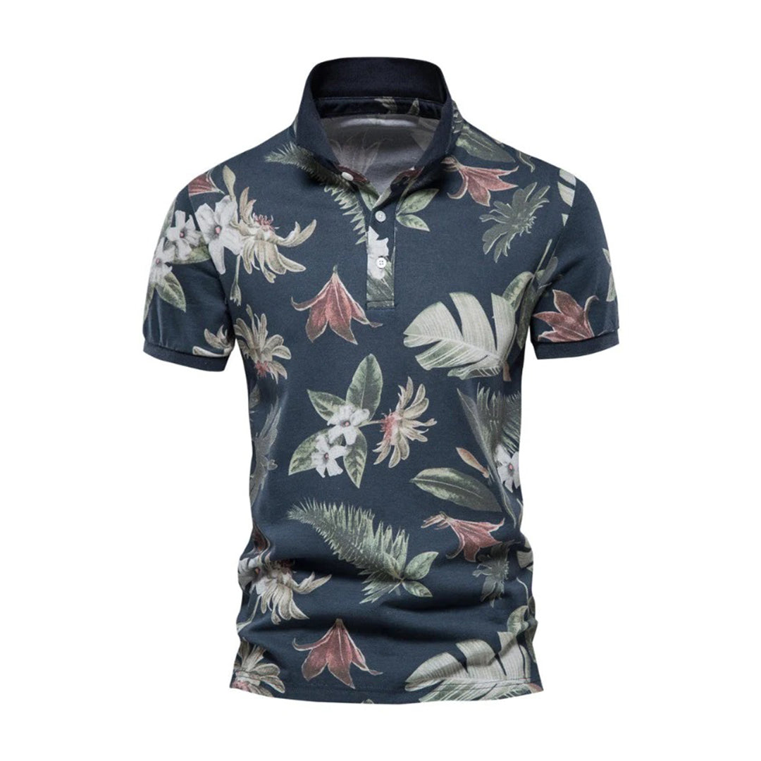Polo homme – Coupe slim – Tissu respirant – Manches courtes – Imprimé tropical