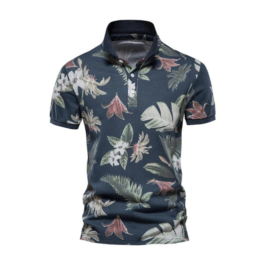 Polo homme – Coupe slim – Tissu respirant – Manches courtes – Imprimé tropical