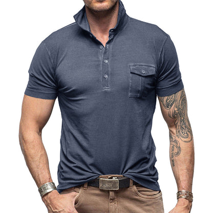 Polo homme – Coupe slim – Col montant – Poche poitrine boutonnée – Coton