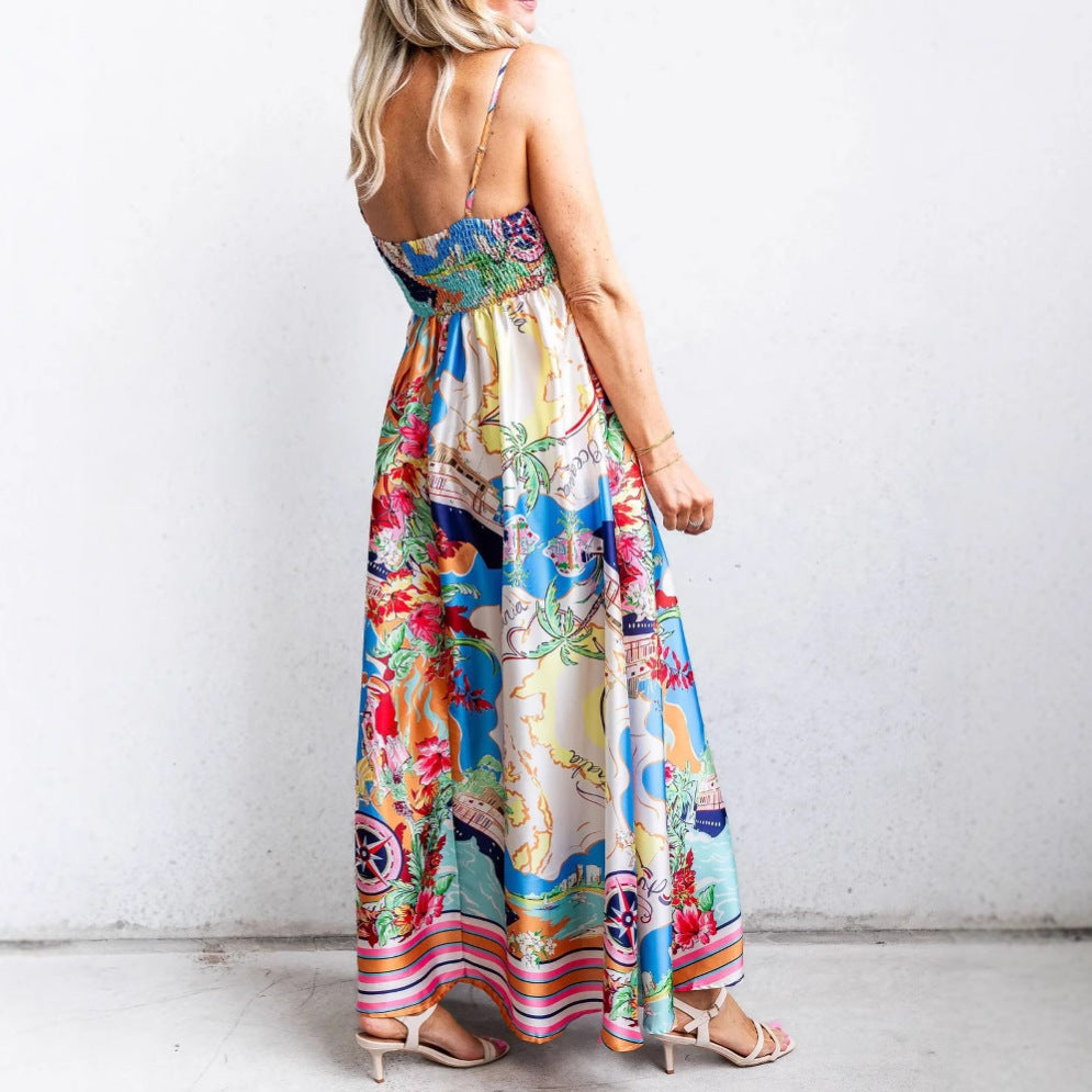 Robe longue femme – Coupe fluide – Taille haute – Bretelles fines