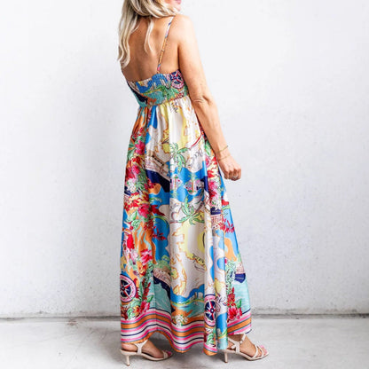 Robe longue femme – Coupe fluide – Taille haute – Bretelles fines