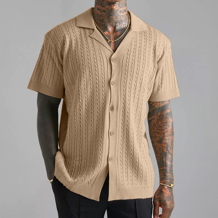 Men's button-up shirt – Soft knit – Relaxed fit – Short sleeves