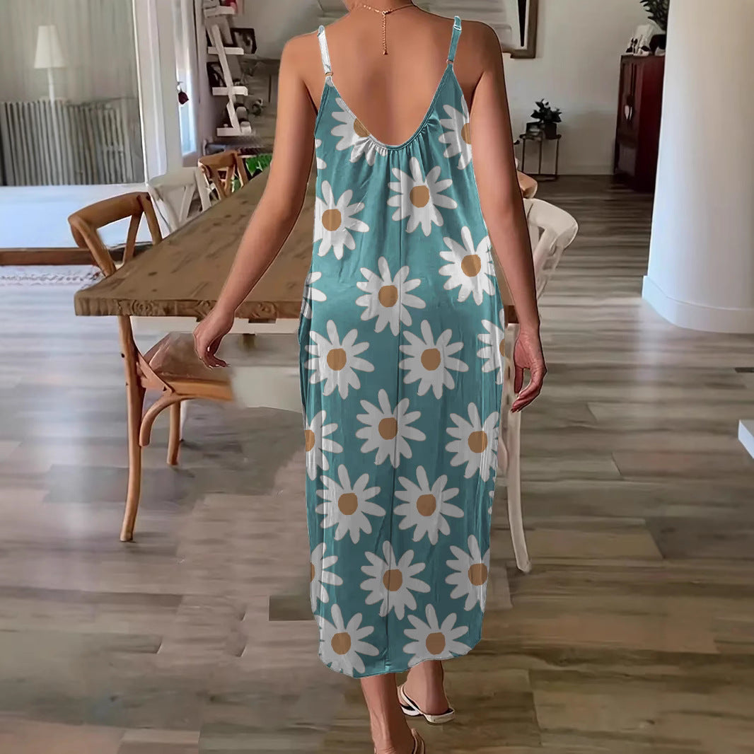 Robe longue femme – Coupe fluide – Bretelles fines – Imprimé fleuri – Tissu respirant