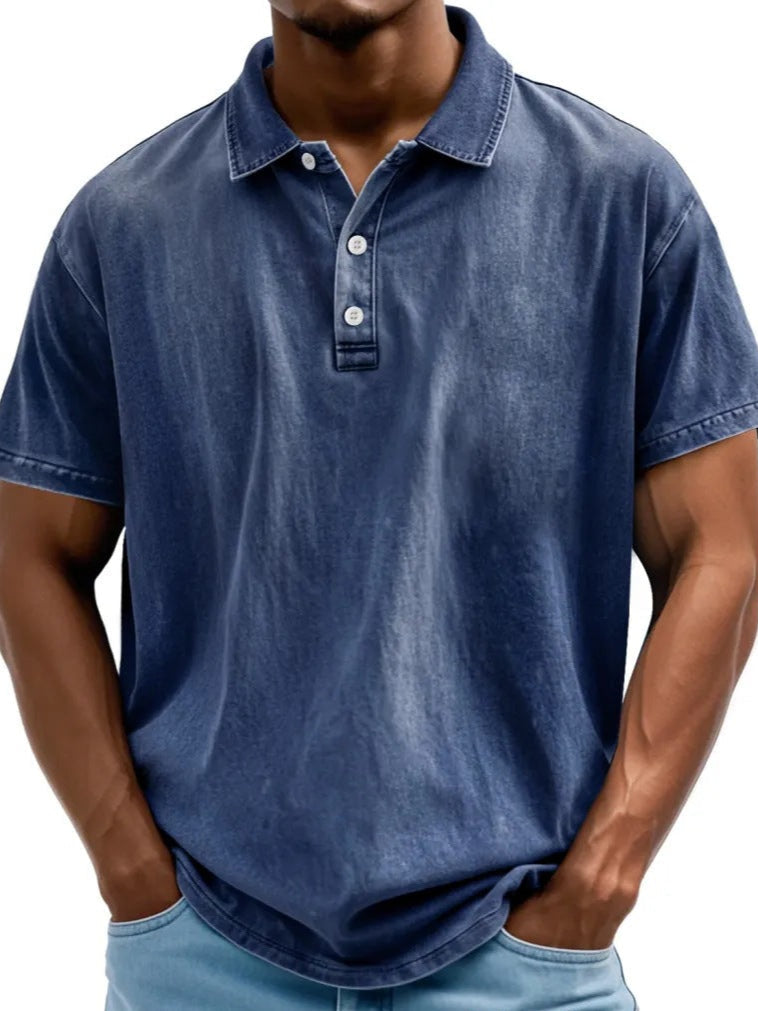Polo homme – Coupe décontractée – Fibres naturelles – Effet délavé vintage