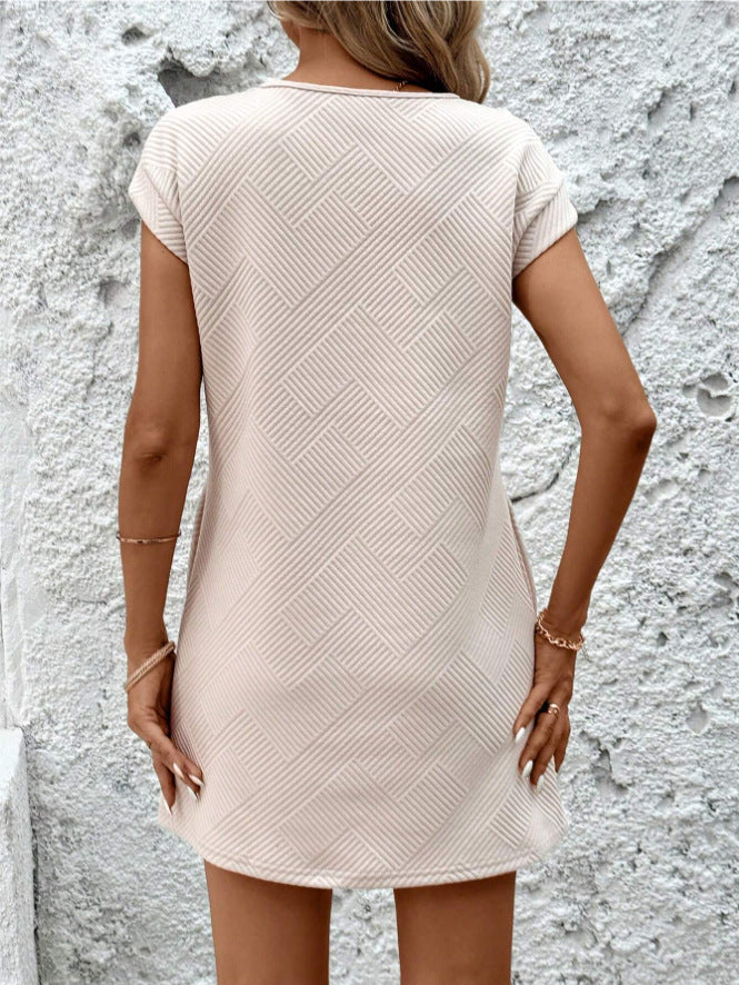 Robe mini femme – Coupe décontractée – Motif géométrique texturé – Manches courtes