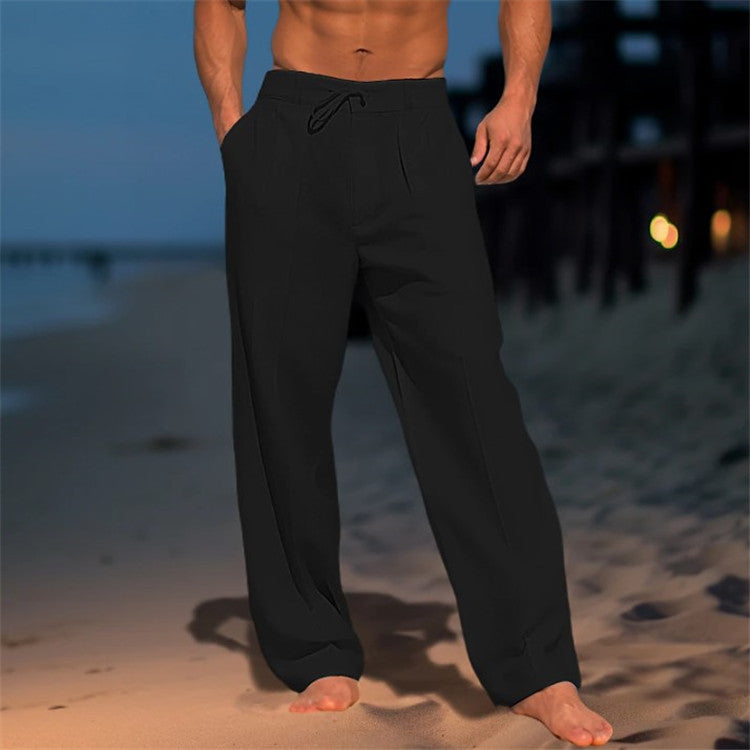 Pantalon décontracté homme – Coupe droite – Taille cordon – Tissu respirant – Longueur totale
