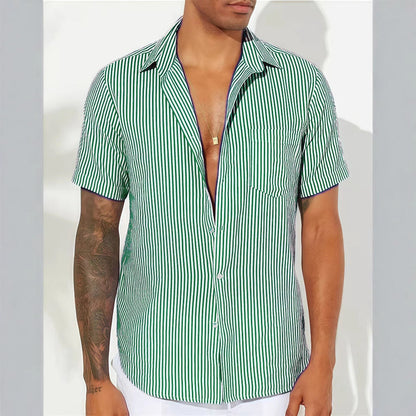 Men's short-sleeve shirt – Relaxed fit – Vertical stripes – Breathable fabric