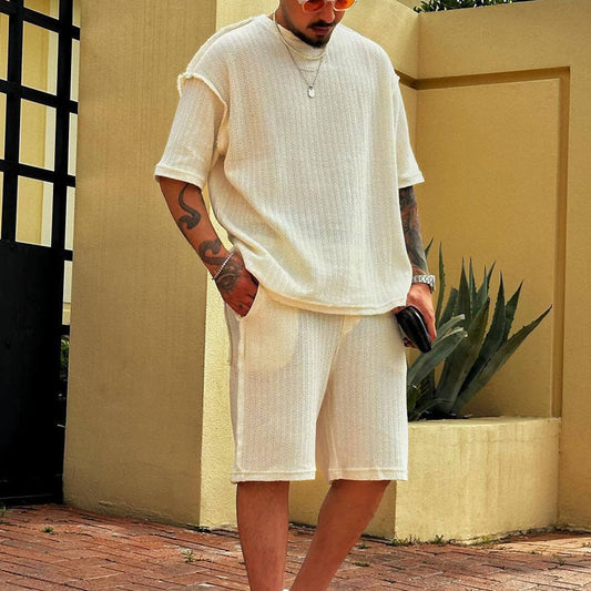 Ensemble de sport homme – Coupe décontractée – T-shirt col rond et short à poches