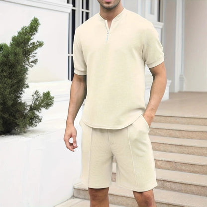 Ensemble Homme Veste Zippée et Short – Coupe Décontractée – Maille Texturée Respirante