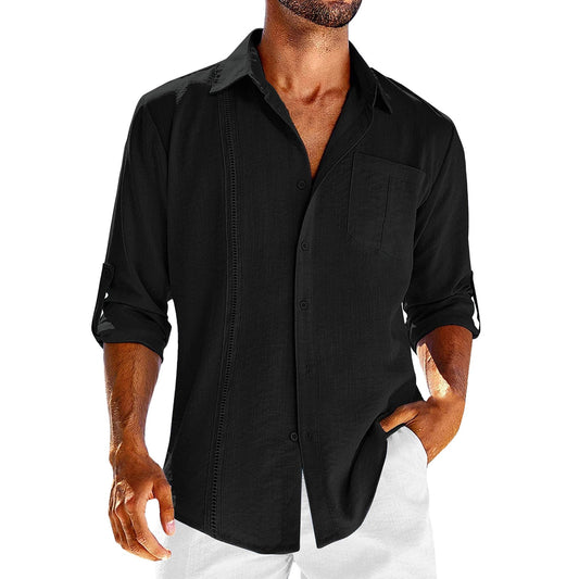 Chemise décontractée homme – Coupe ample – Fibres naturelles – Manches longues boutonées