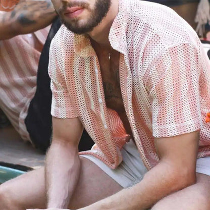 Chemise Homme en Maille – Coupe Décontractée – Manches Courtes – Boutonnée – Aérée