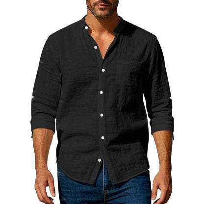 Men's shirt – Breathable linen – Relaxed fit – Band collar – Buttoned cuffs